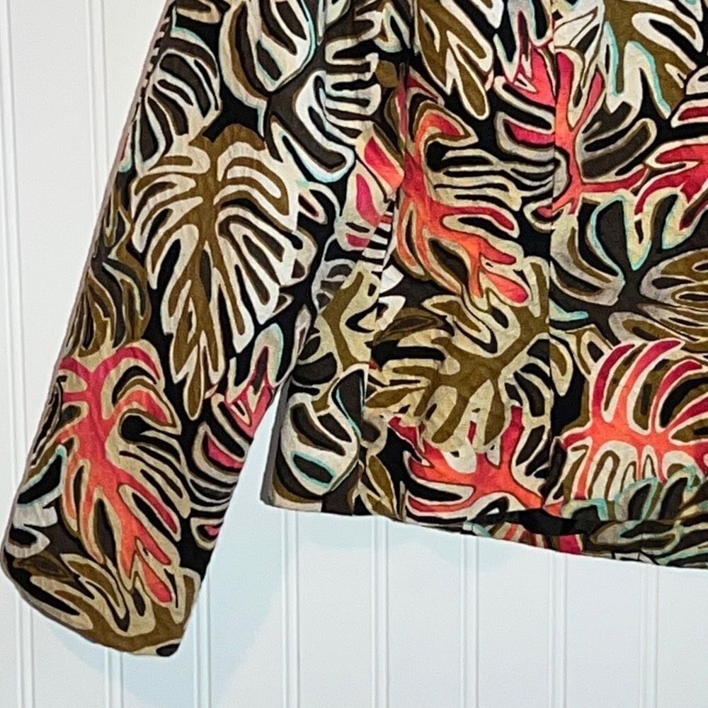 RQT jacket woman’s size large lined cotton long sleeve tropical leaf button fron - Picture 9 of 11
